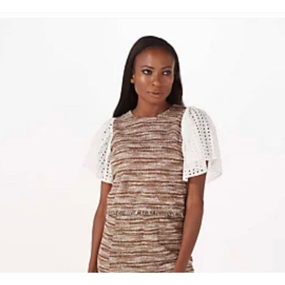 Sleeveless Tweed‎ Dress with Eyelet Flutter Sleeves